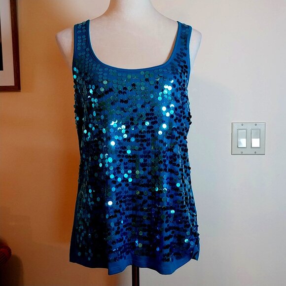 Eyeshadow Tops - EYESHADOW XL TEAL SEQUIN TANK TOP